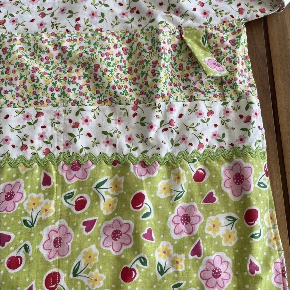 Ladybug Heart Cherry Heart Waist Apron Retro 50s 60s Pink Yellow Green Pockets